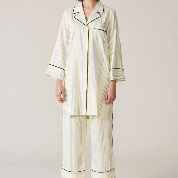Ganni Bergamot Silk Yellow Striped Pajama Top 36 Rare - Picture 2 of 6